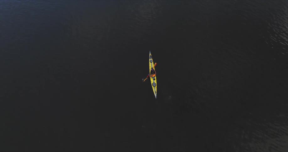 Aerial view of a person canoeing