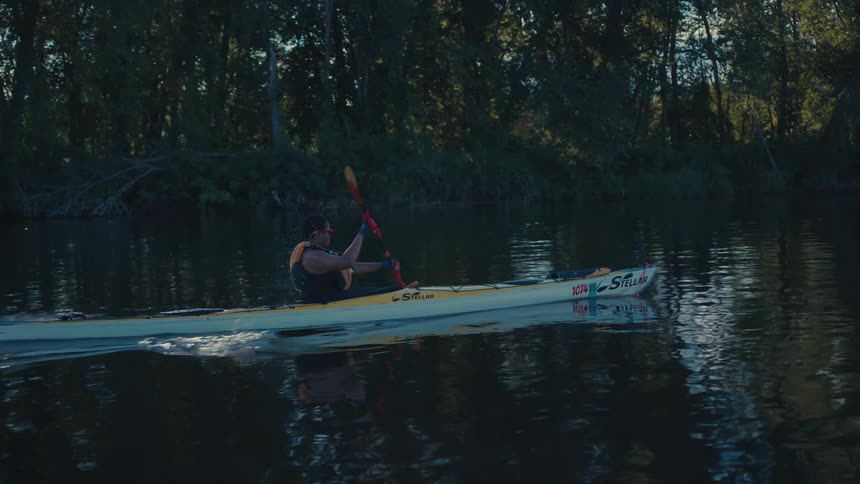 A clip of a person paddling a boat
