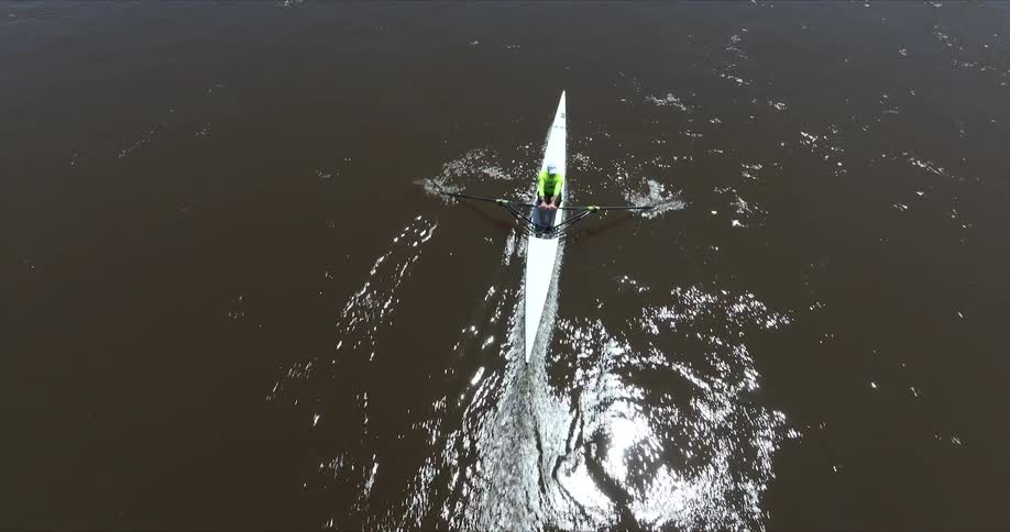 Aerial view of a person performing canoeing on a river