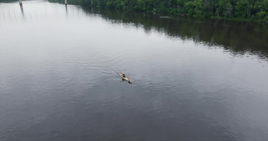 An aerial clip of a person kayaking