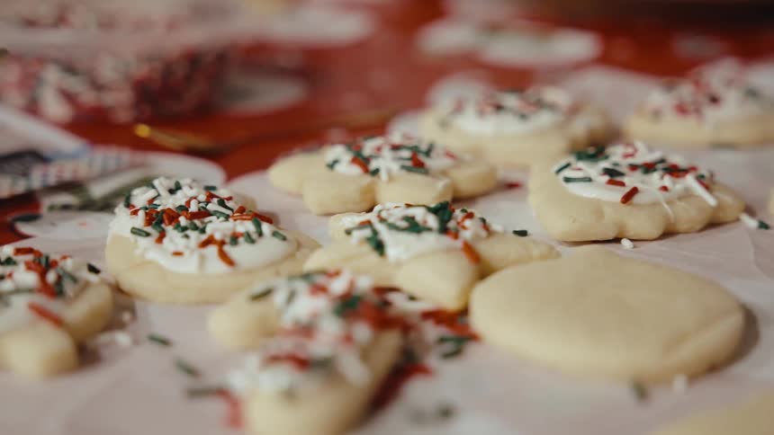 Close up of decorated christmas cookies