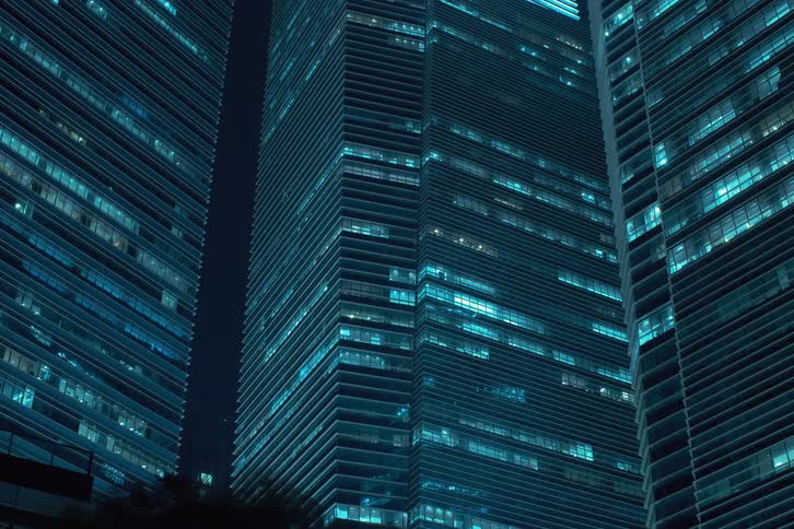 Lights of urban office buildings going out