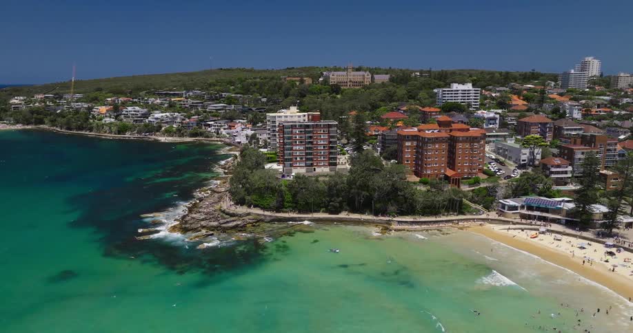 An aerial clip of a neighborhood closer to the shore