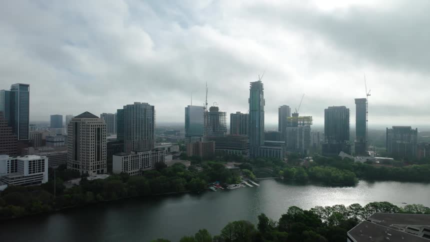 Panorama of a modern seaside metropolis on a cloudy day