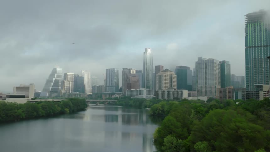 An aerial clip of a lakeside of the metropolis