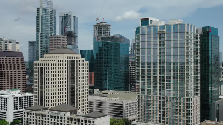 Aerial view of modern skyscrapers in a metropolis