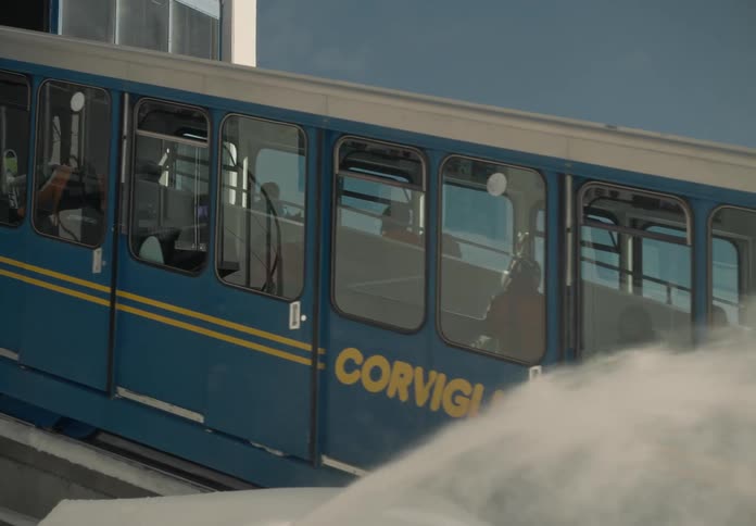 Train in an inclined motion with passengers