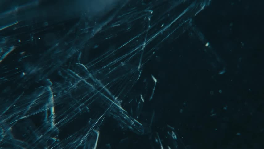 Closeup of ice crystals spreading through a fluid as it freezes