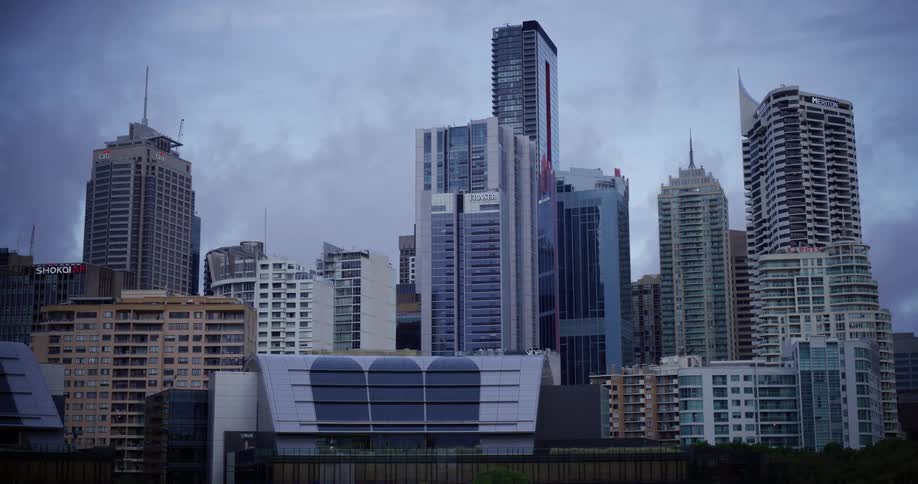 Panorama of a metropolis with skyscrapers on a cloudy day
