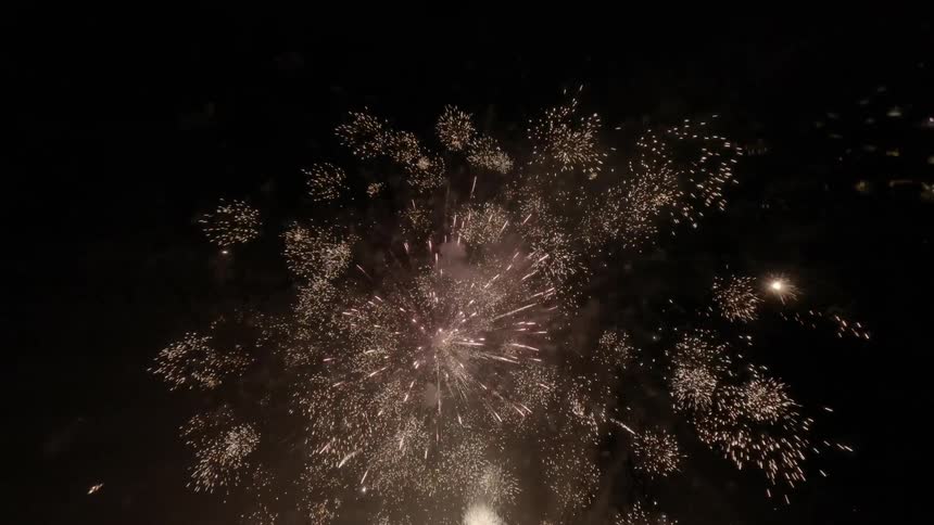Aerial scenery at night with fireworks