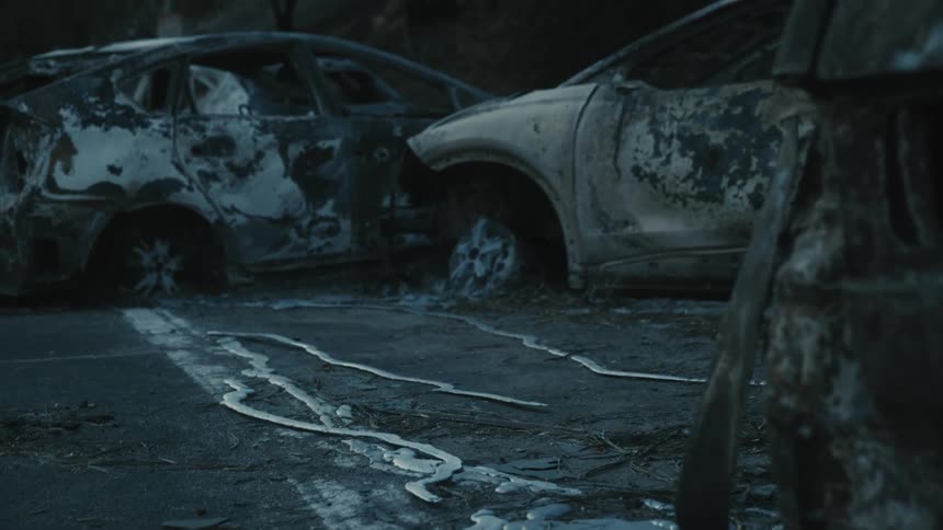 The cars are completely burned out