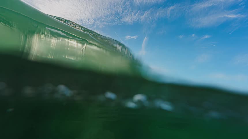 View from inside the sea and a greenish wave
