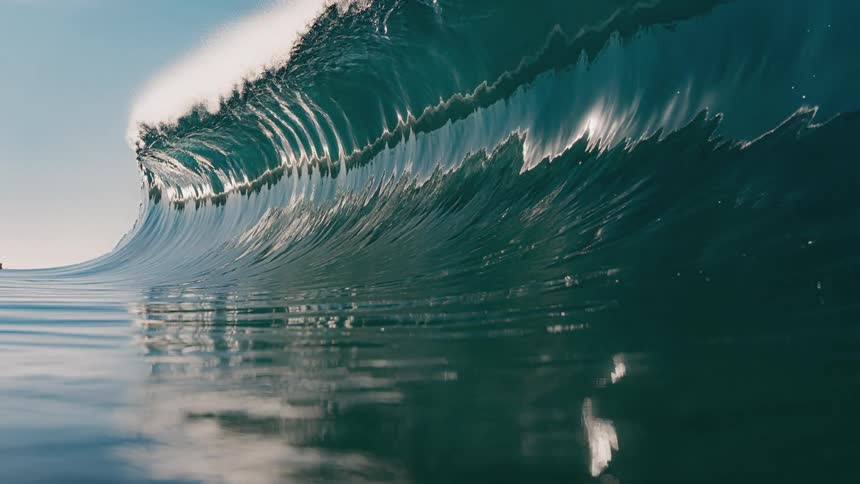 Large wave crests and starts to crash on a sunny day