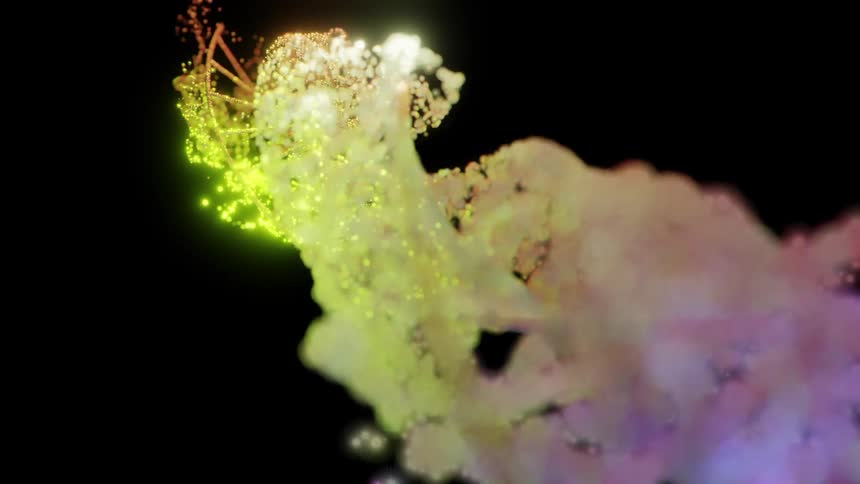 A double helix begins to decay as it spins and changes colors