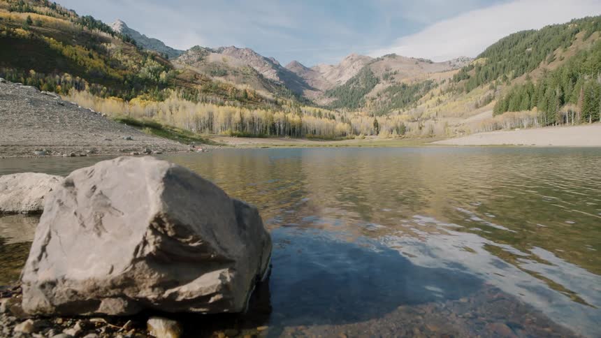 Landscape of a calm lake surrounded by mountains