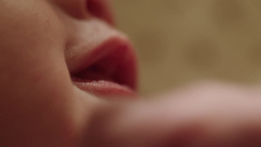 Close up of a baby putting his finger in his mouth