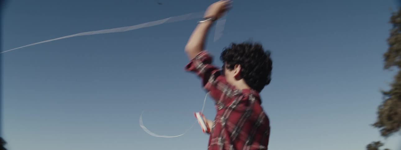 Boy having fun while playing with a kite