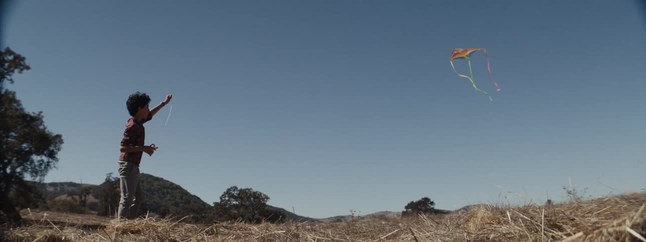 A footage of a boy flying a kite
