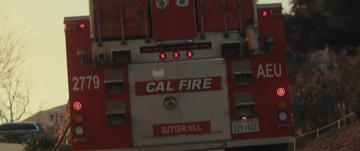 Fire truck stopped on a city road