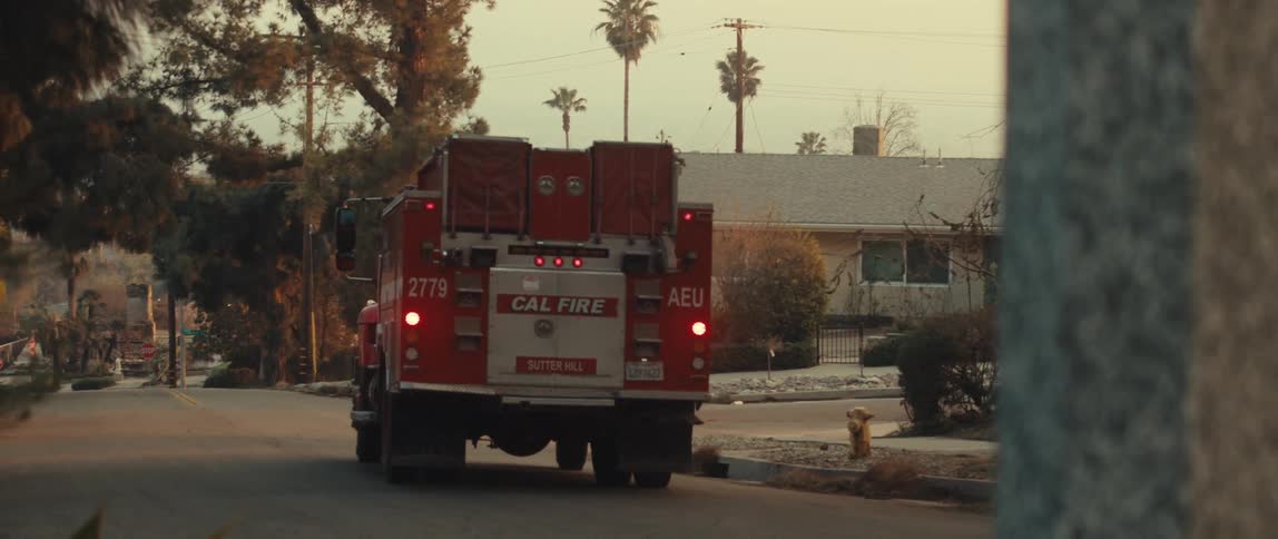 Fire truck traveling along an urban road