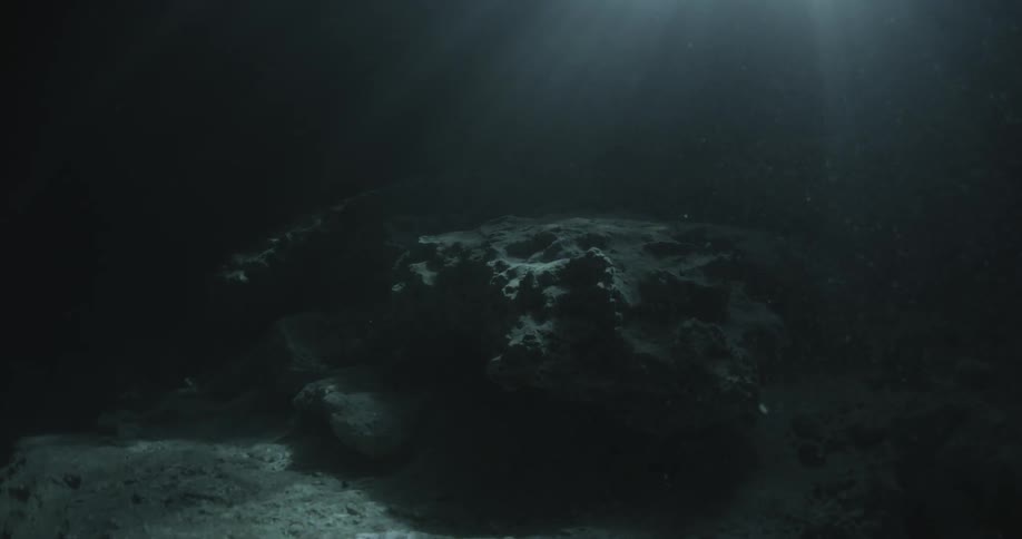 Light from the surface shines on the rocks underwater