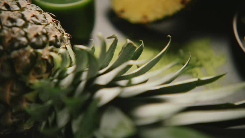 A large pineapple is on display
