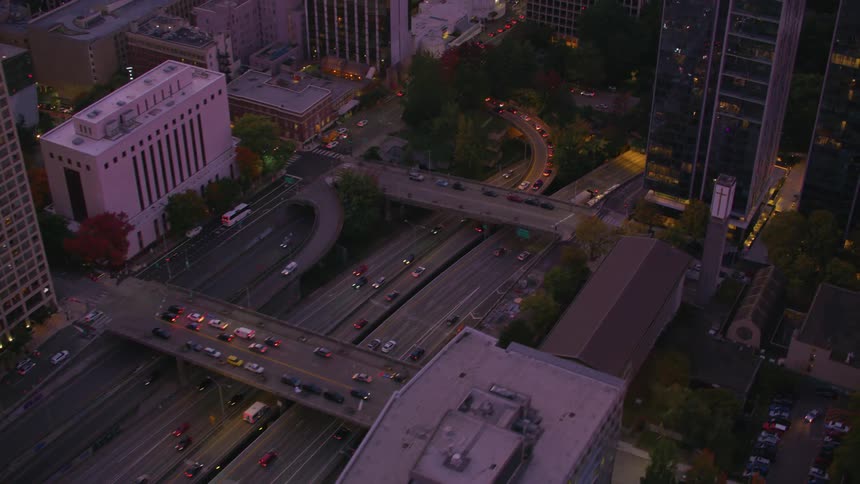 Aerial view of viaducts with vehicle traffic in a metropolis