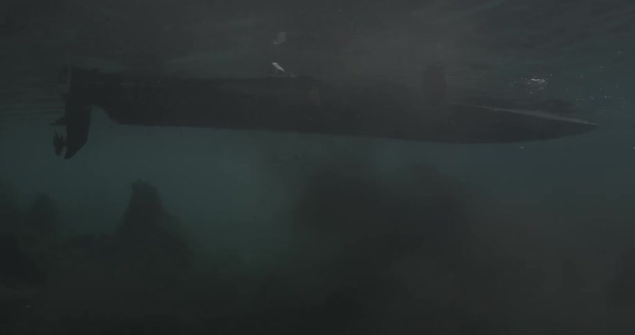 Underwater view of the underneath of a boat