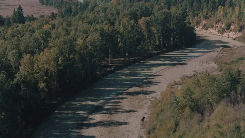 Aerial view of a winding river surrounded by forest