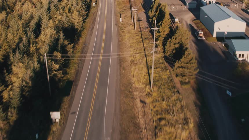 Aerial view of a highway in the middle of a dense forest