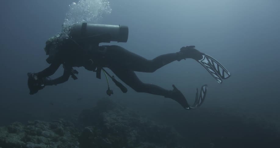 A diver is being filmed from the side