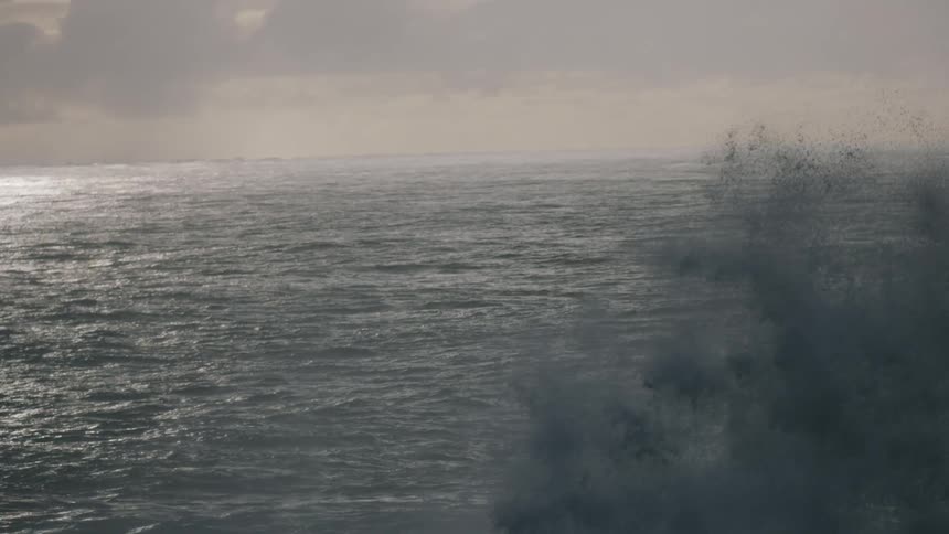 A seascape shows the vast ocean under a bright overcast sky with a wave beginning to crest in the foreground