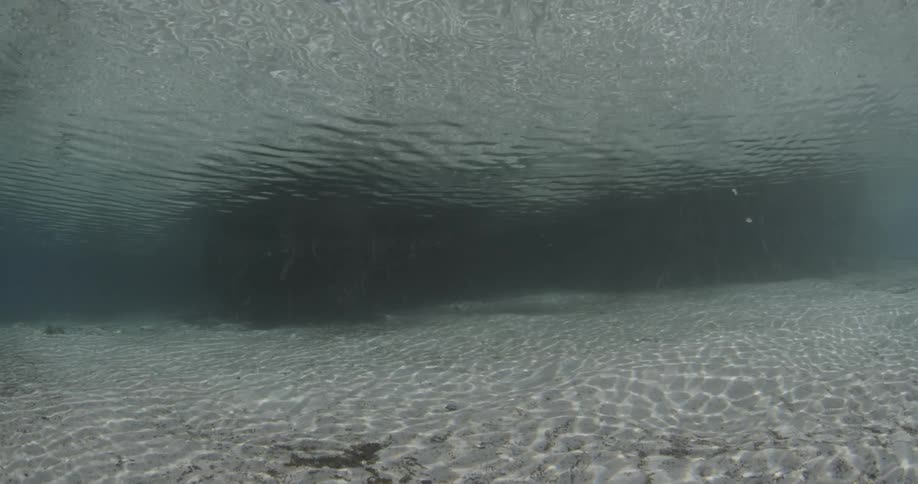 The sun is lighting the sand underneath the water