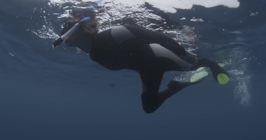 A person snorkels in clear water