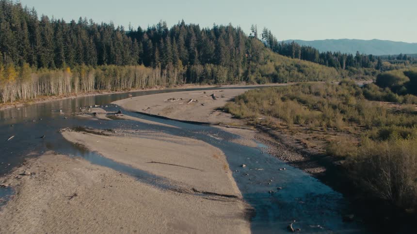 A river winding through a landscape of sandbanks and forests