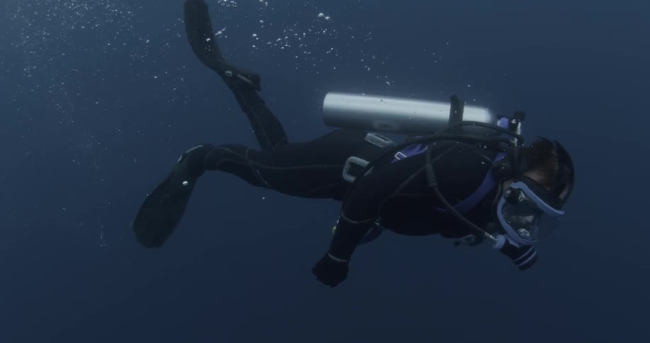 A diver swims in the ocean