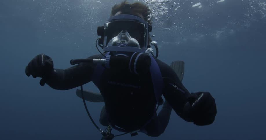 A scuba diver giving the "ok" signal