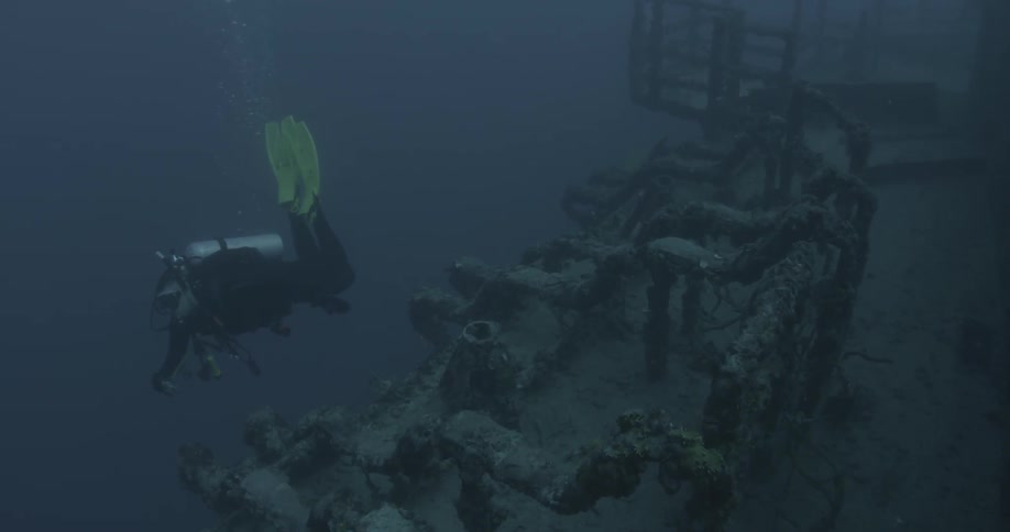 Diver examining a sunken ship