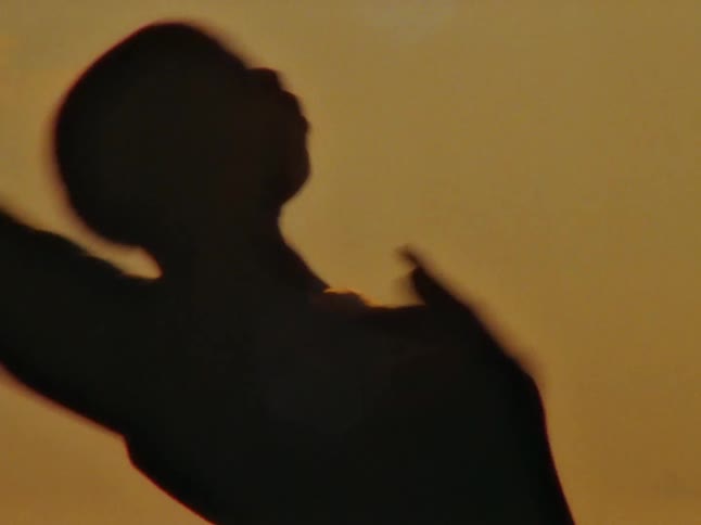 A woman is dancing in the dusk