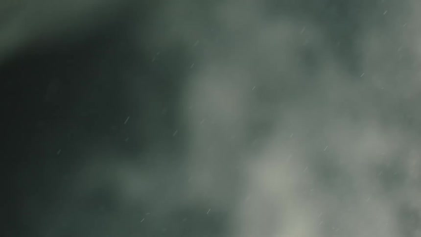 Several drops of different sizes falling in an environment with a greenish background with dense smoke