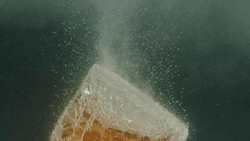 A footage of a sinking crystal