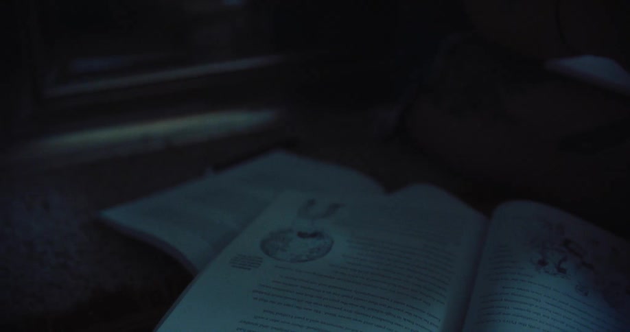 Silhouette of a person sitting next to open books
