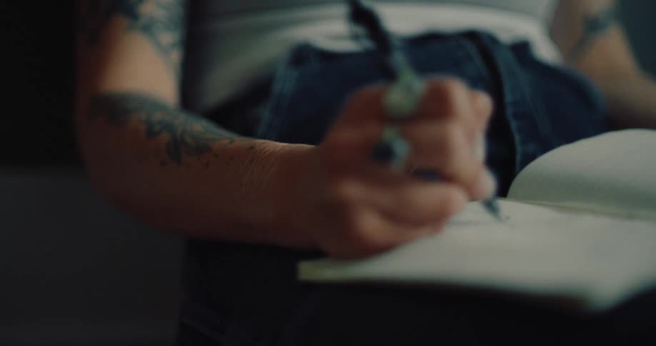 A clip of a person sketching on a book