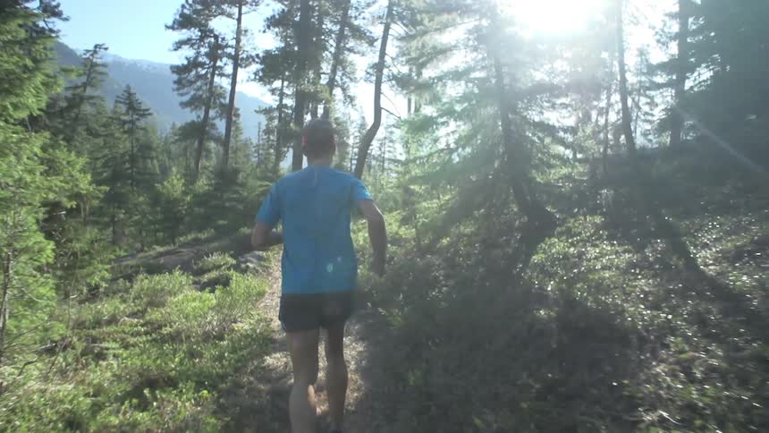 Man running through the forest