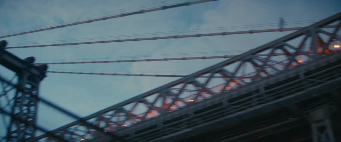 View from above of a large metal bridge