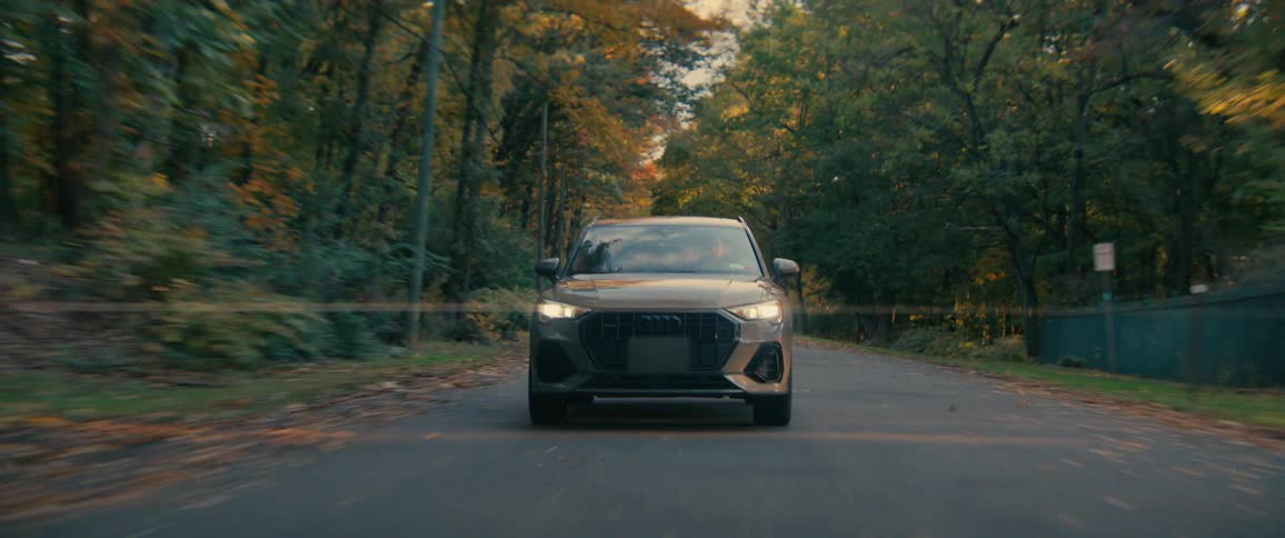 A clip of a car riding in the middle of the woods