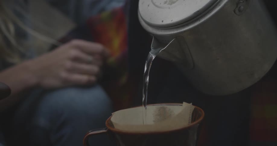Person pours water into a coffee filter