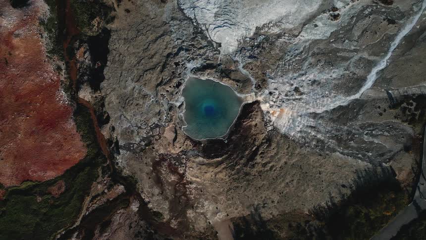 Aerial panorama of a natural lake in a mountain