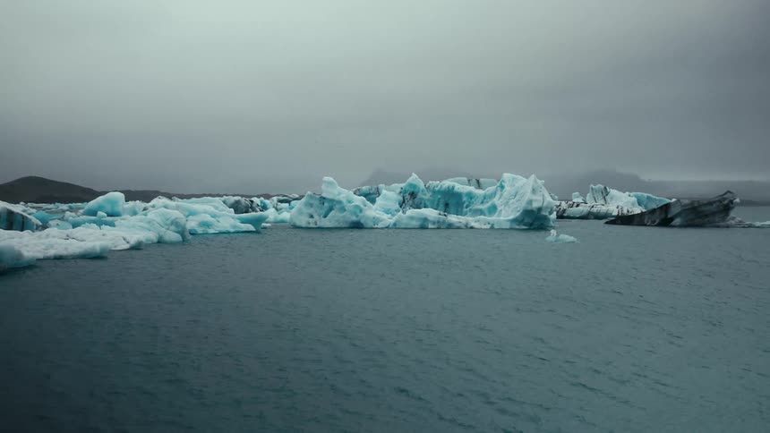Aerial panorama of the arctic ocean and glaciers