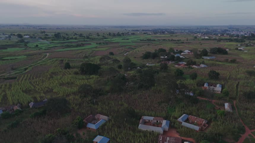 An aerial clip of a rural community